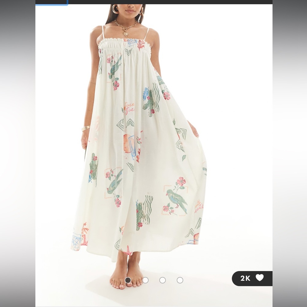 NWT ASOS trapeze maxi beach dress in postcard print